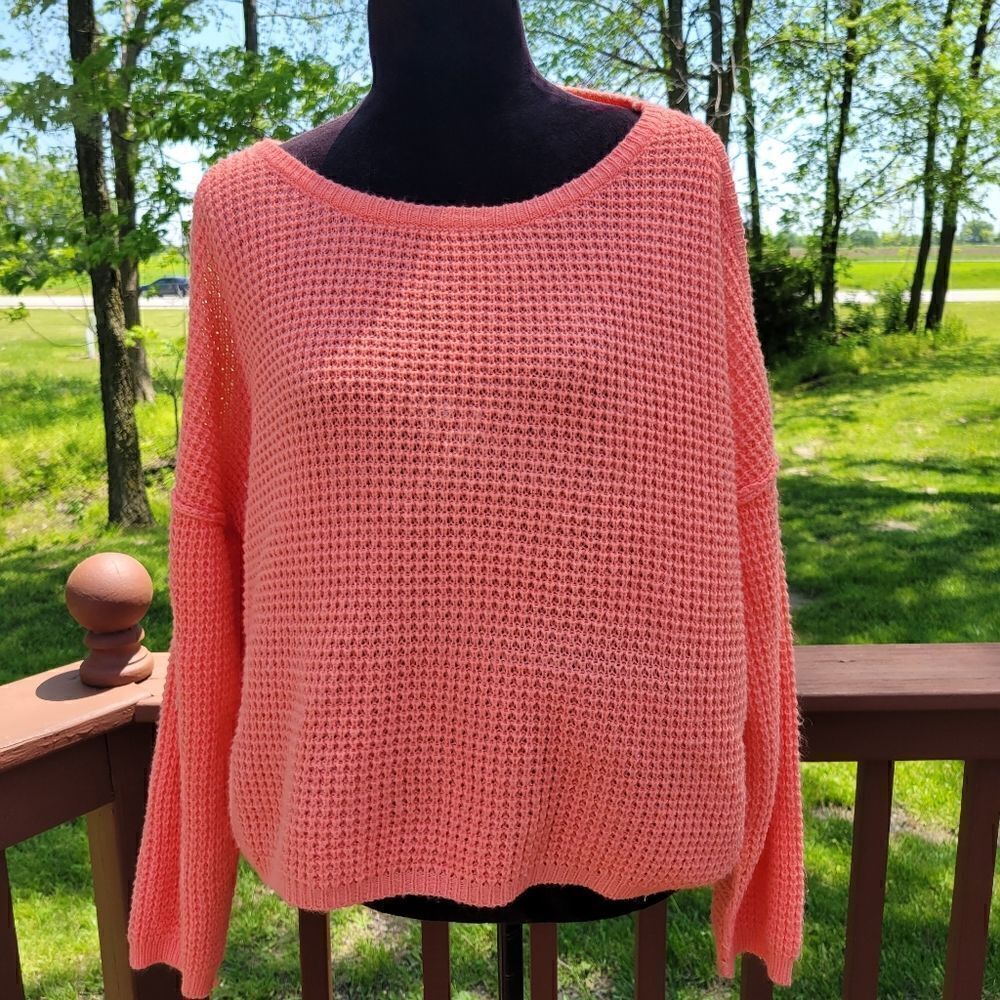 Rue21 Orange Cold Shoulder Loose Knit Wide Neck Long Sleeve Sweater Size XL